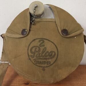 Vintage Palco 2 Quart-er Military Boy Scout Canteen Carry Sack Pouch Aluminum